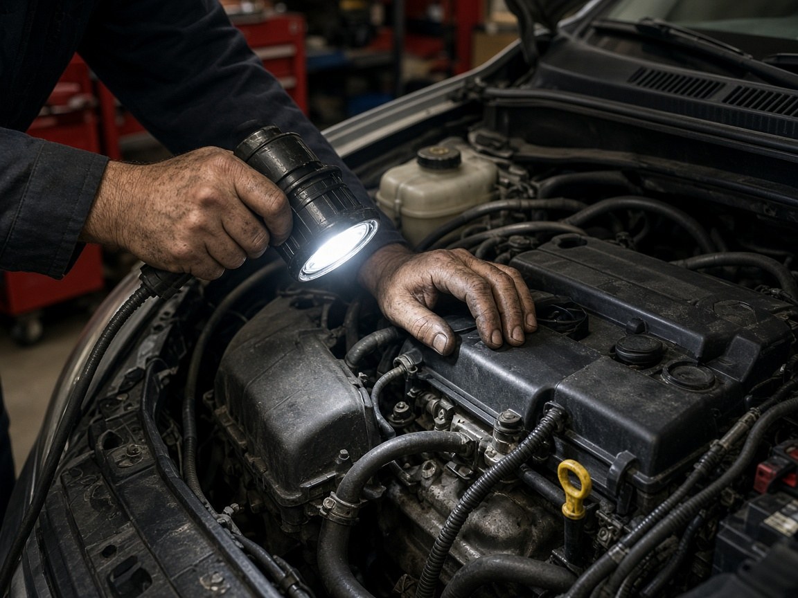 Engine bay open during a scheduled service